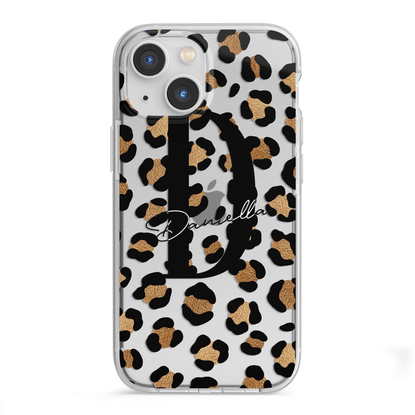 Personalised Leopard Print iPhone 13 Mini TPU Impact Case with White Edges