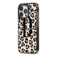 Personalised Leopard Print iPhone 13 Pro Black Impact Case Side Angle on Silver phone