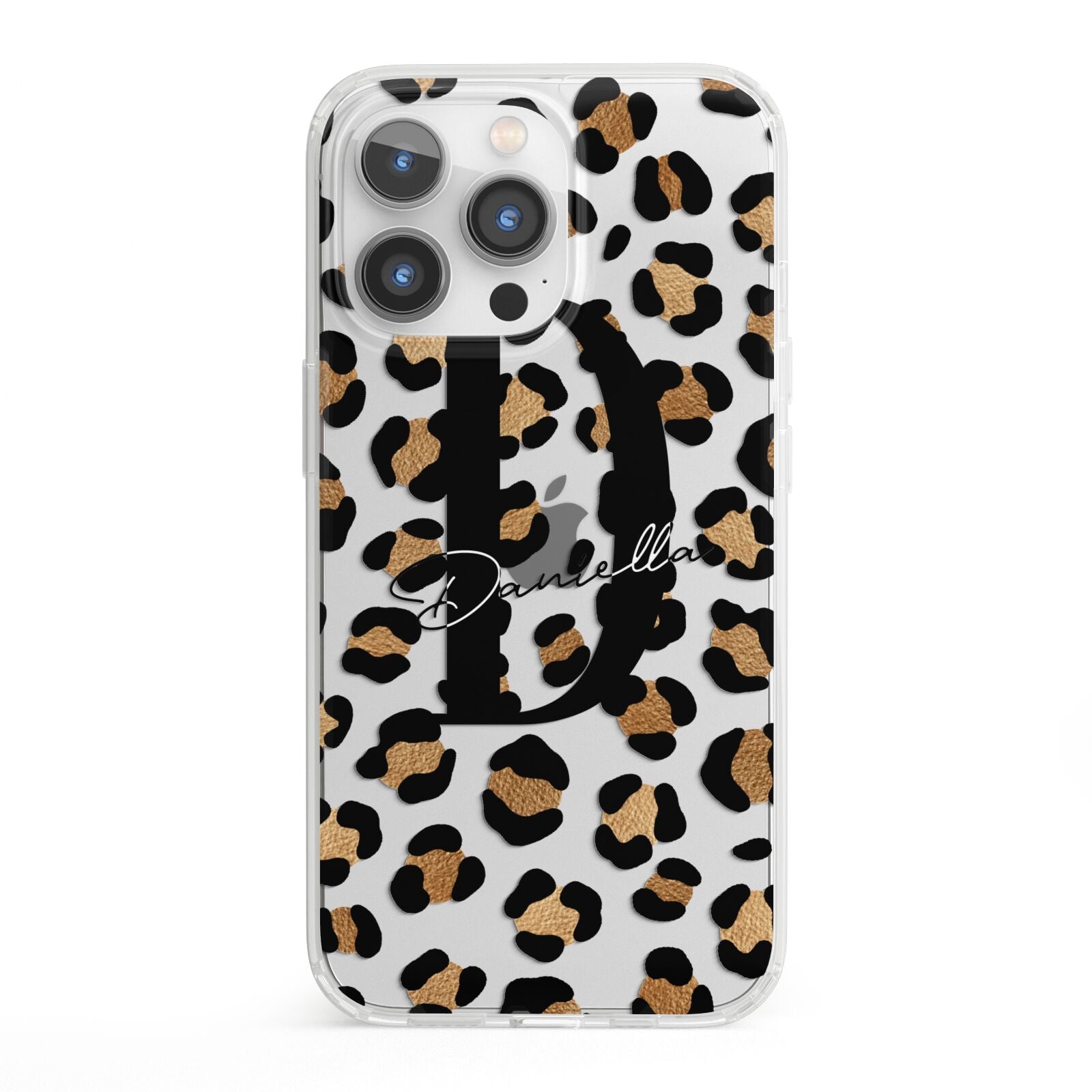 Personalised Leopard Print iPhone 13 Pro Clear Bumper Case