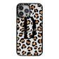 Personalised Leopard Print iPhone 13 Pro Max Black Impact Case on Silver phone