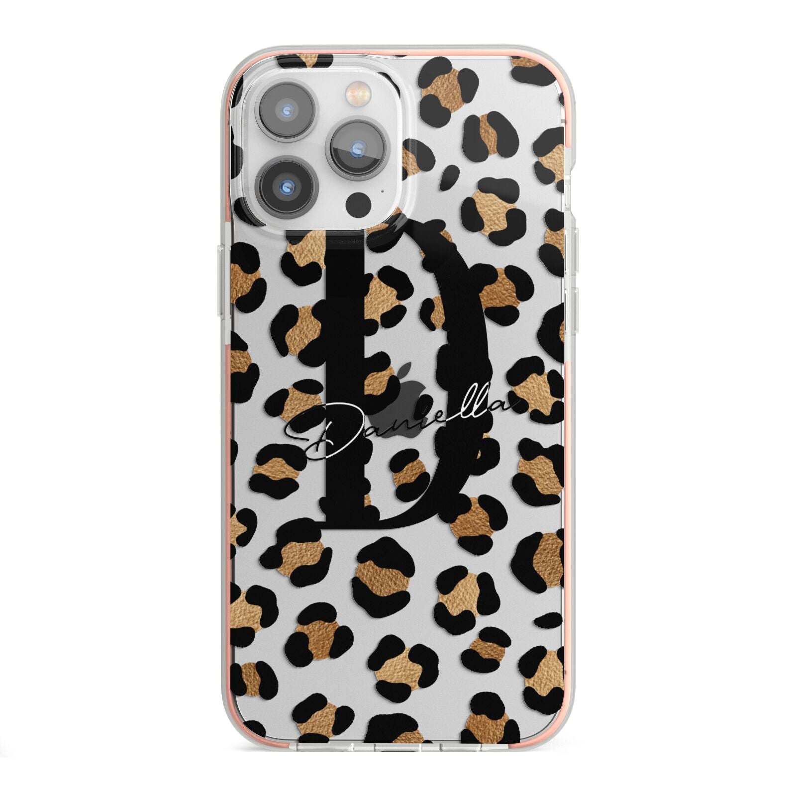 Personalised Leopard Print iPhone 13 Pro Max TPU Impact Case with Pink Edges
