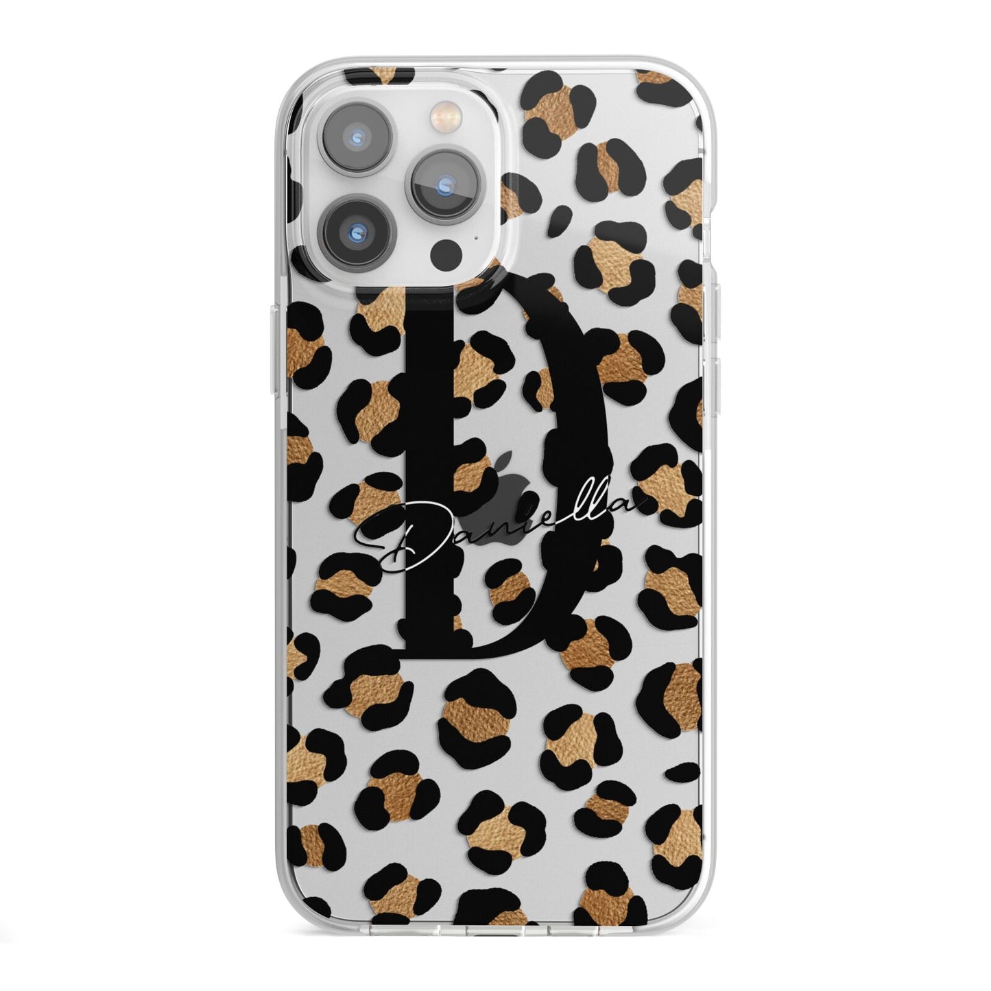 Personalised Leopard Print iPhone 13 Pro Max TPU Impact Case with White Edges