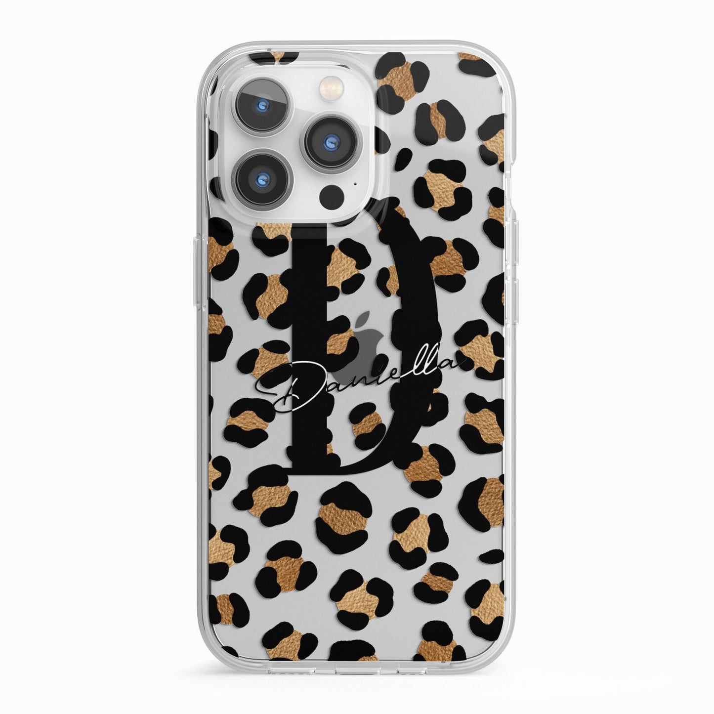 Personalised Leopard Print iPhone 13 Pro TPU Impact Case with White Edges