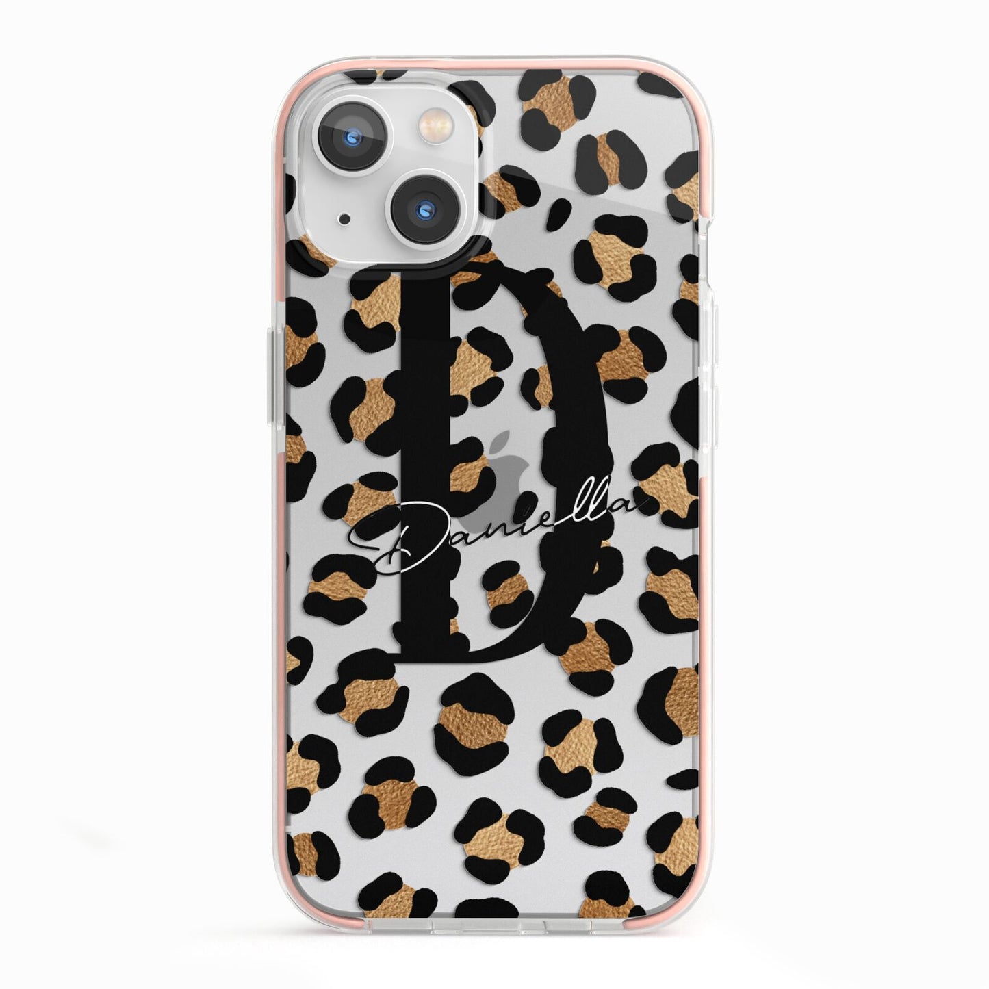 Personalised Leopard Print iPhone 13 TPU Impact Case with Pink Edges