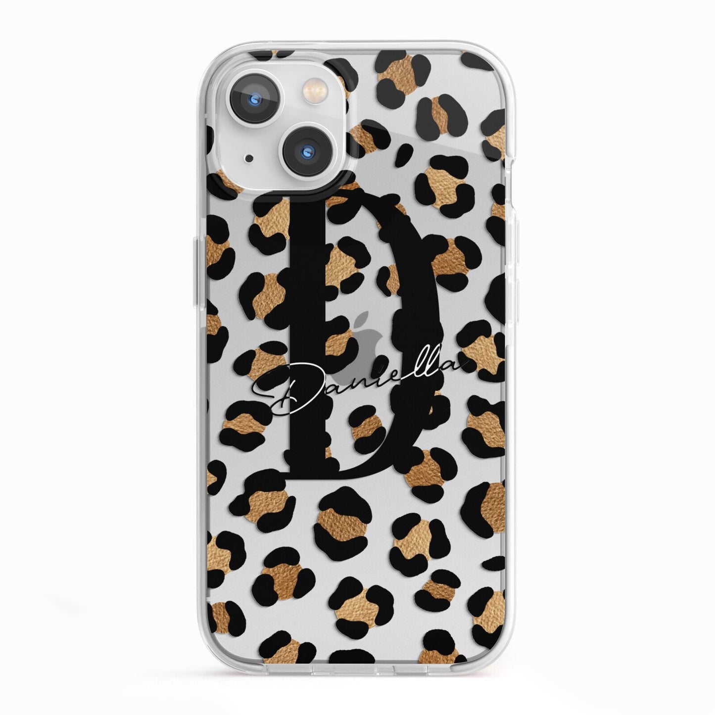 Personalised Leopard Print iPhone 13 TPU Impact Case with White Edges