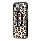 Personalised Leopard Print iPhone 14 Black Impact Case Side Angle on Silver phone