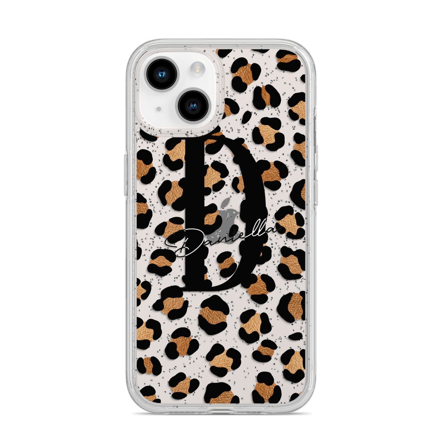 Personalised Leopard Print iPhone 14 Glitter Tough Case Starlight
