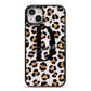 Personalised Leopard Print iPhone 14 Plus Black Impact Case on Silver phone