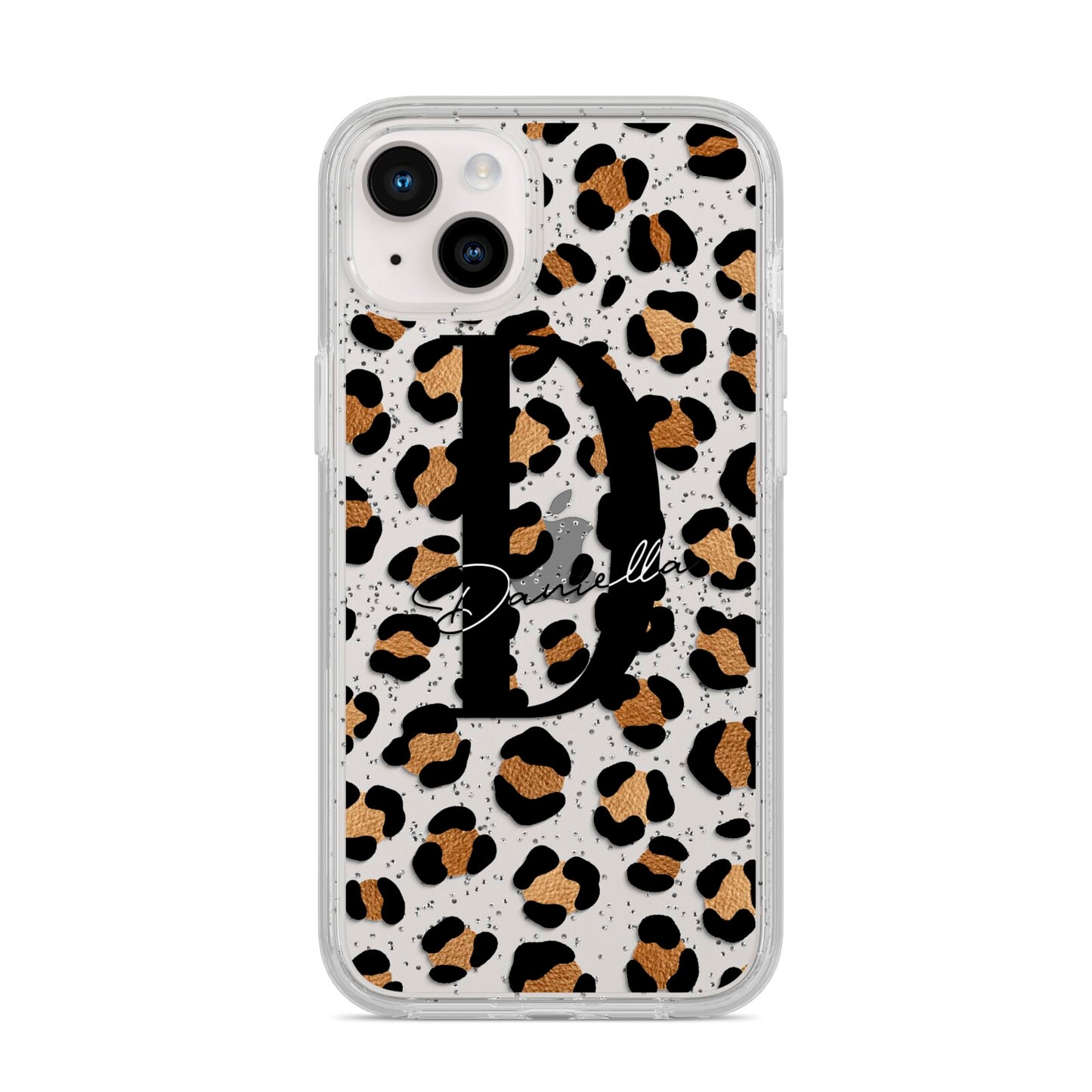 Personalised Leopard Print iPhone 14 Plus Glitter Tough Case Starlight