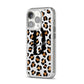 Personalised Leopard Print iPhone 14 Pro Clear Tough Case Silver Angled Image
