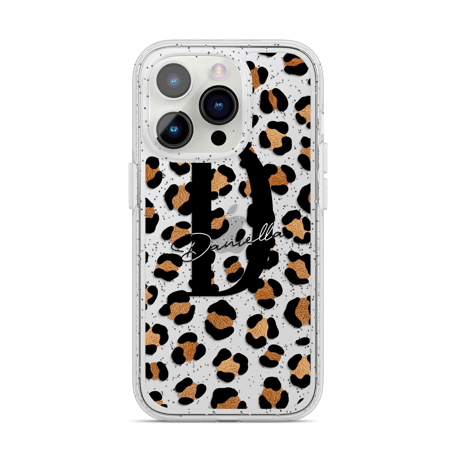 Personalised Leopard Print iPhone 14 Pro Glitter Tough Case Silver