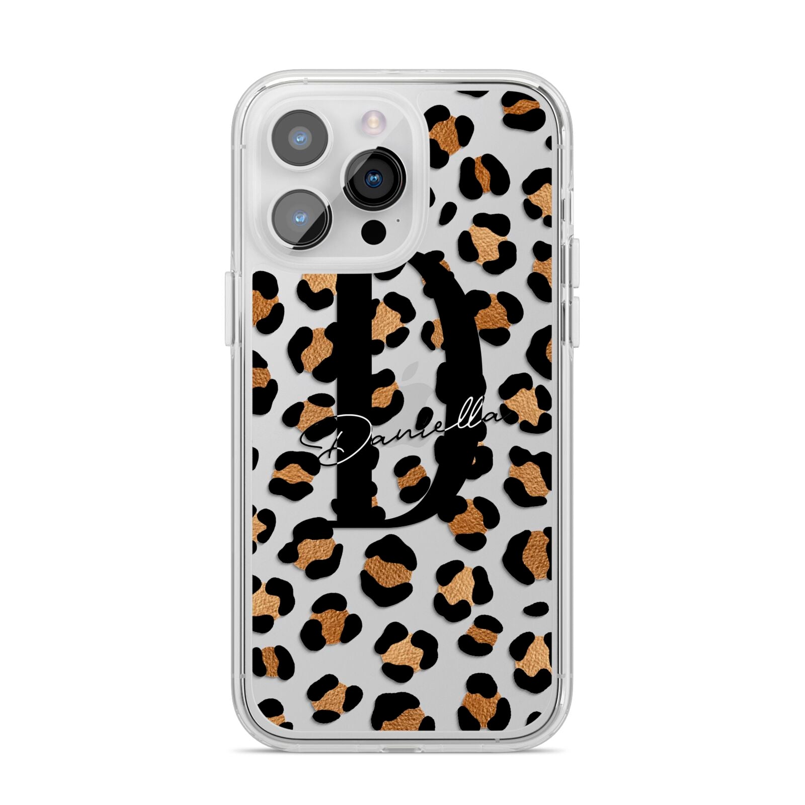 Personalised Leopard Print iPhone 14 Pro Max Clear Tough Case Silver