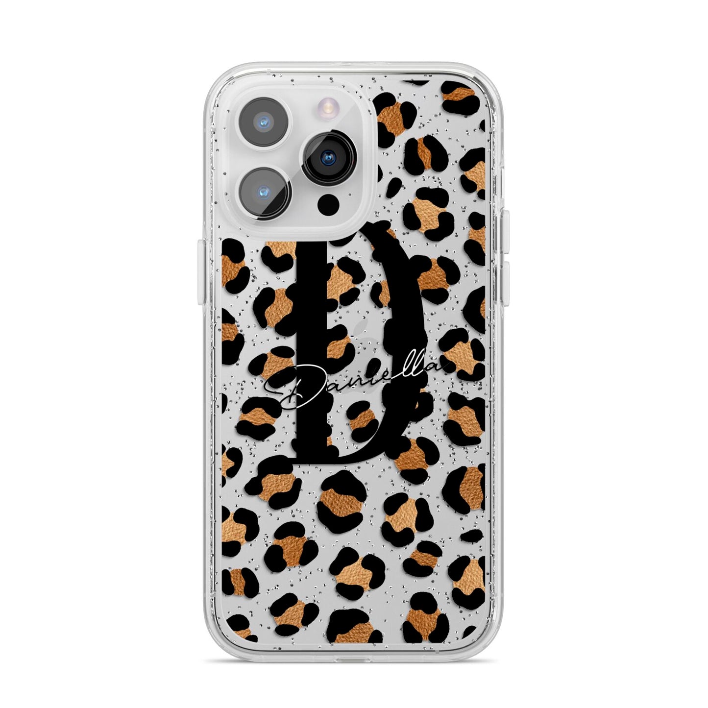 Personalised Leopard Print iPhone 14 Pro Max Glitter Tough Case Silver