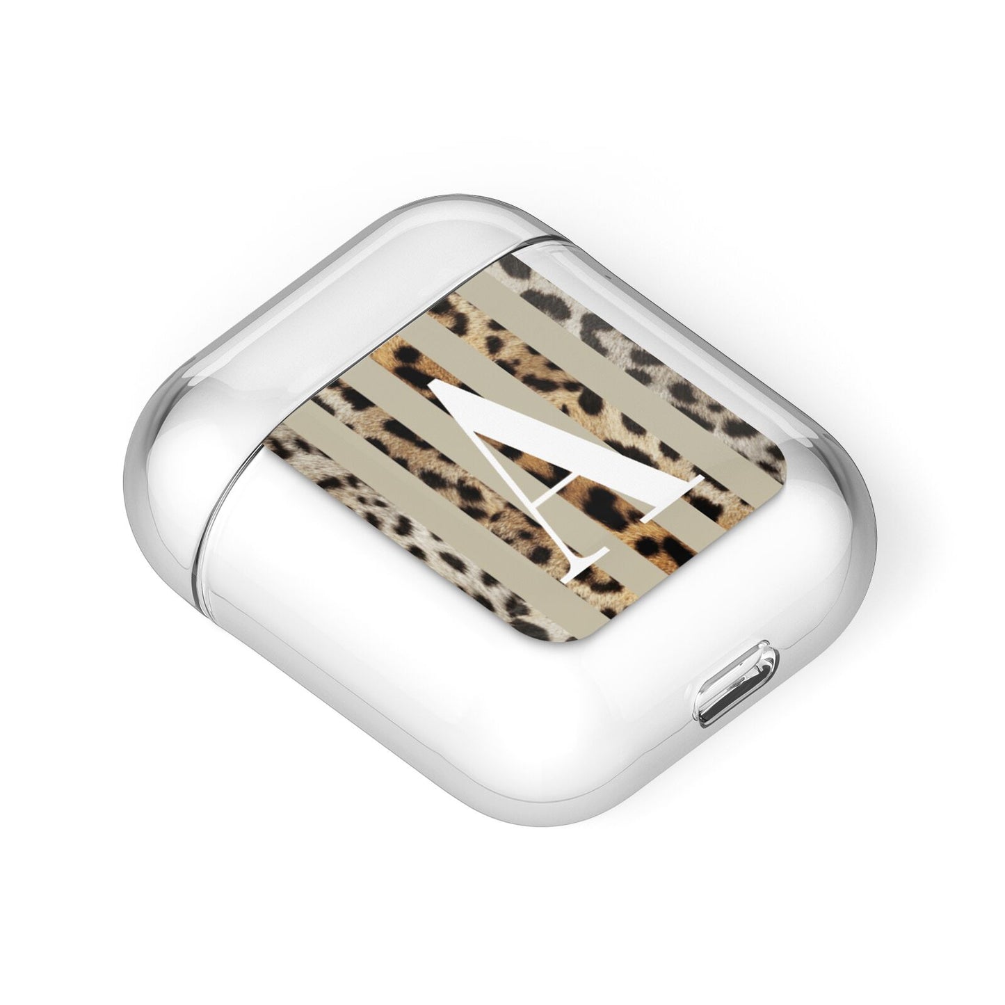 Personalised Leopard Stripes AirPods Case Laid Flat