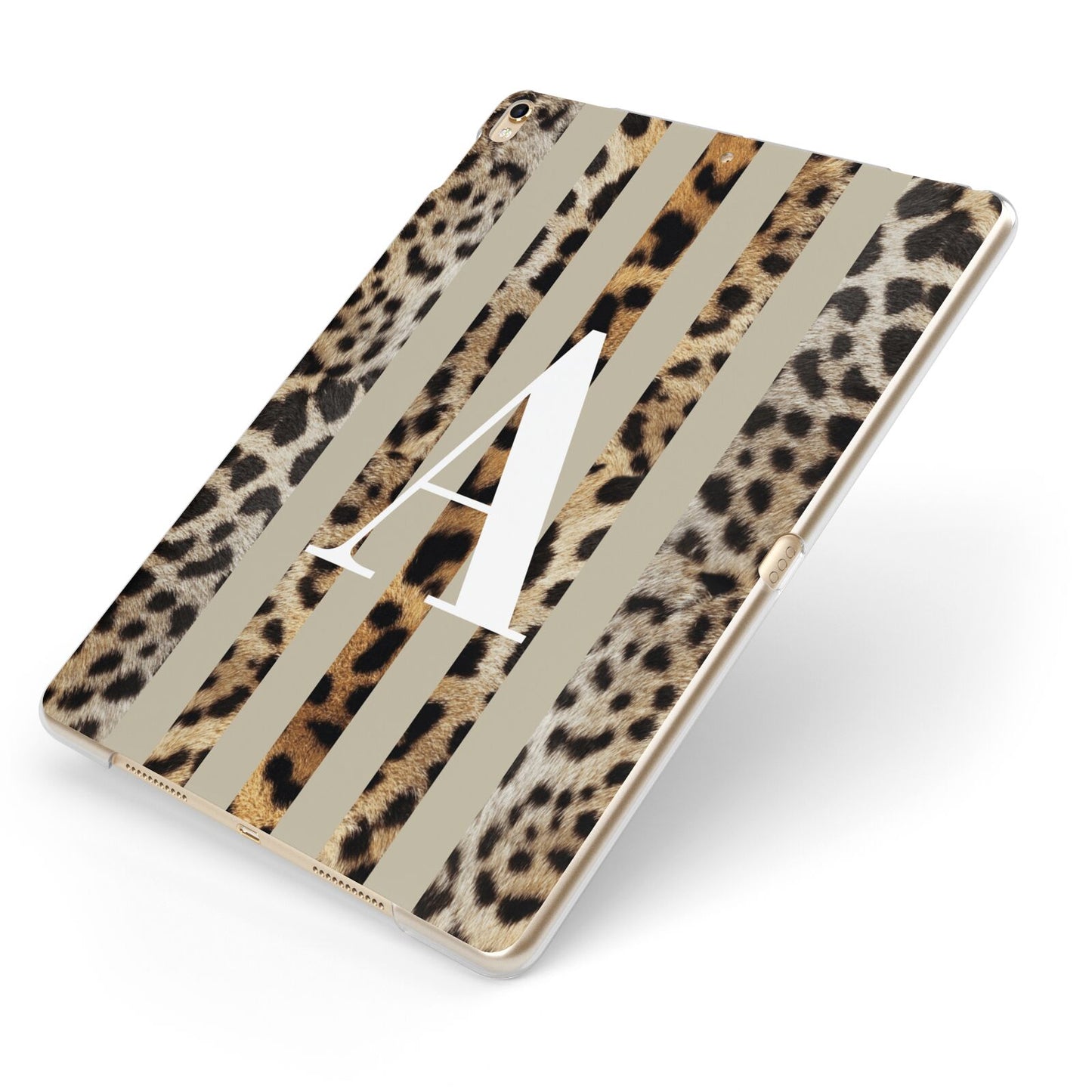 Personalised Leopard Stripes Apple iPad Case on Gold iPad Side View