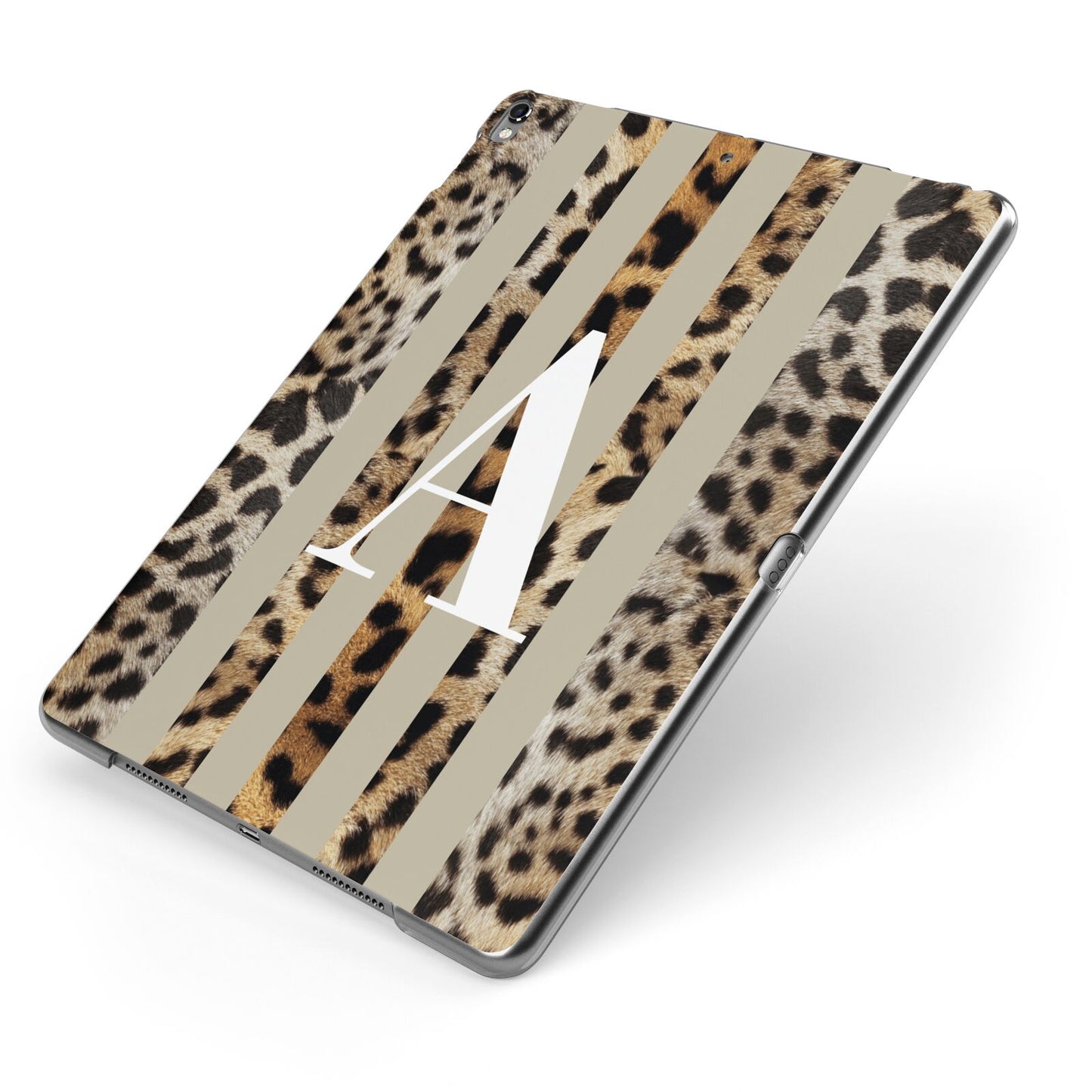 Personalised Leopard Stripes Apple iPad Case on Grey iPad Side View