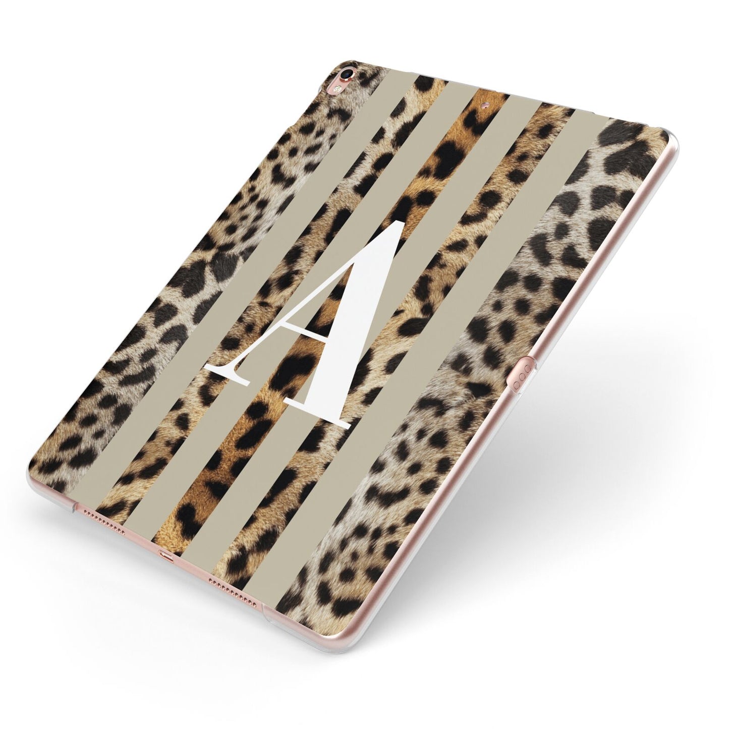 Personalised Leopard Stripes Apple iPad Case on Rose Gold iPad Side View