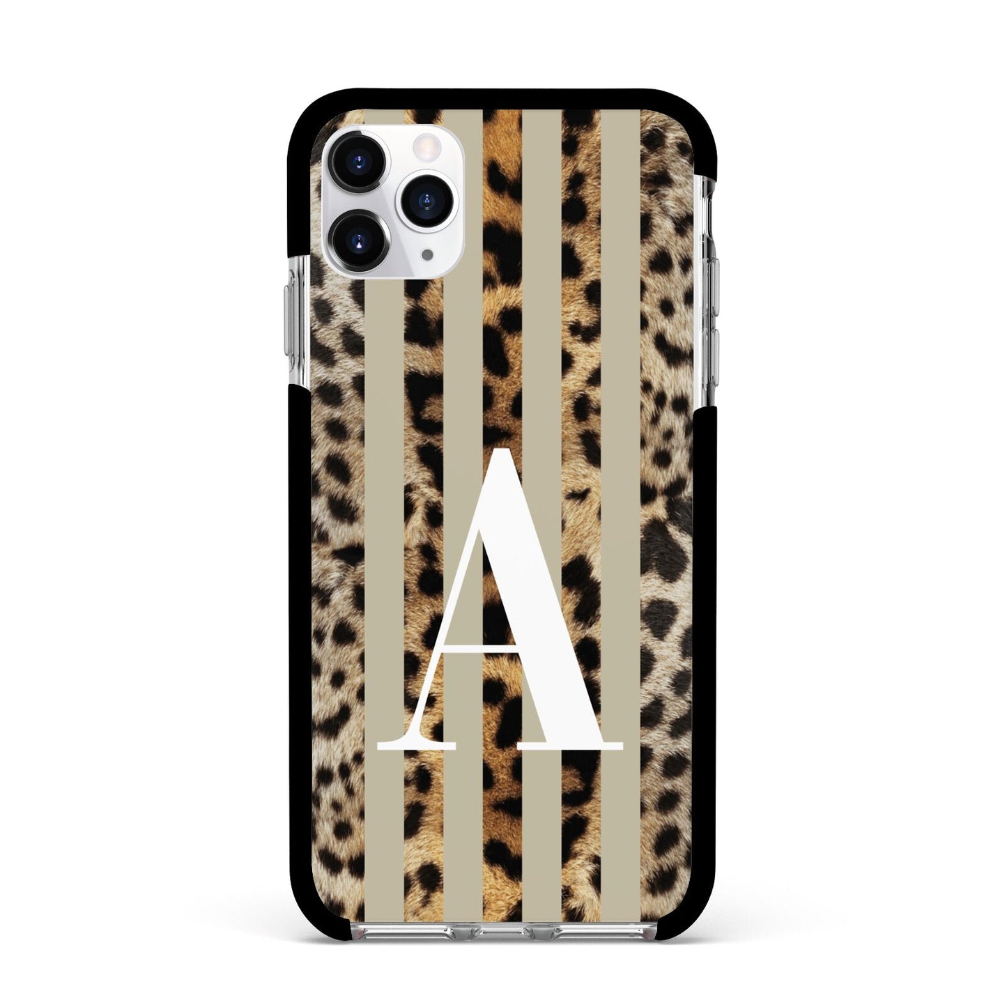 Personalised Leopard Stripes Apple iPhone 11 Pro Max in Silver with Black Impact Case