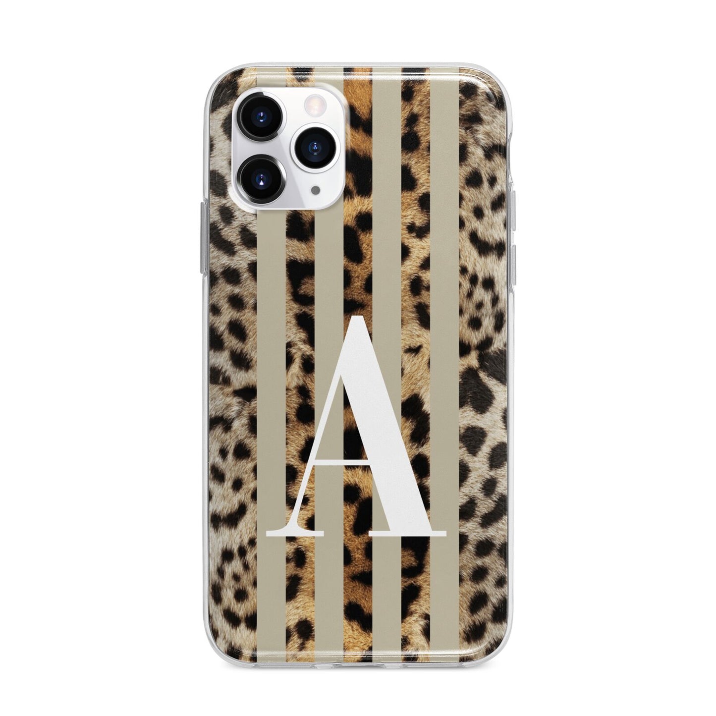 Personalised Leopard Stripes Apple iPhone 11 Pro Max in Silver with Bumper Case