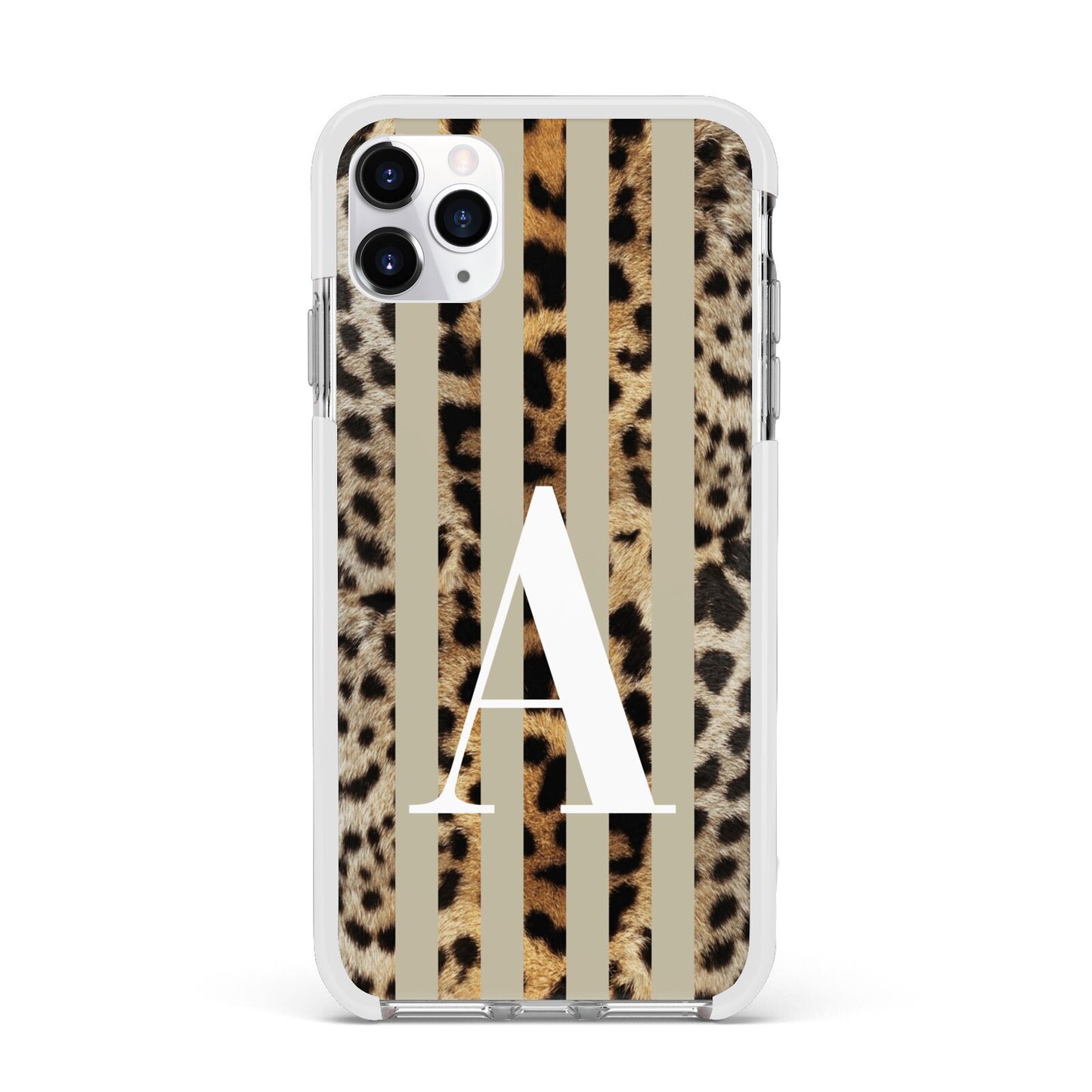 Personalised Leopard Stripes Apple iPhone 11 Pro Max in Silver with White Impact Case