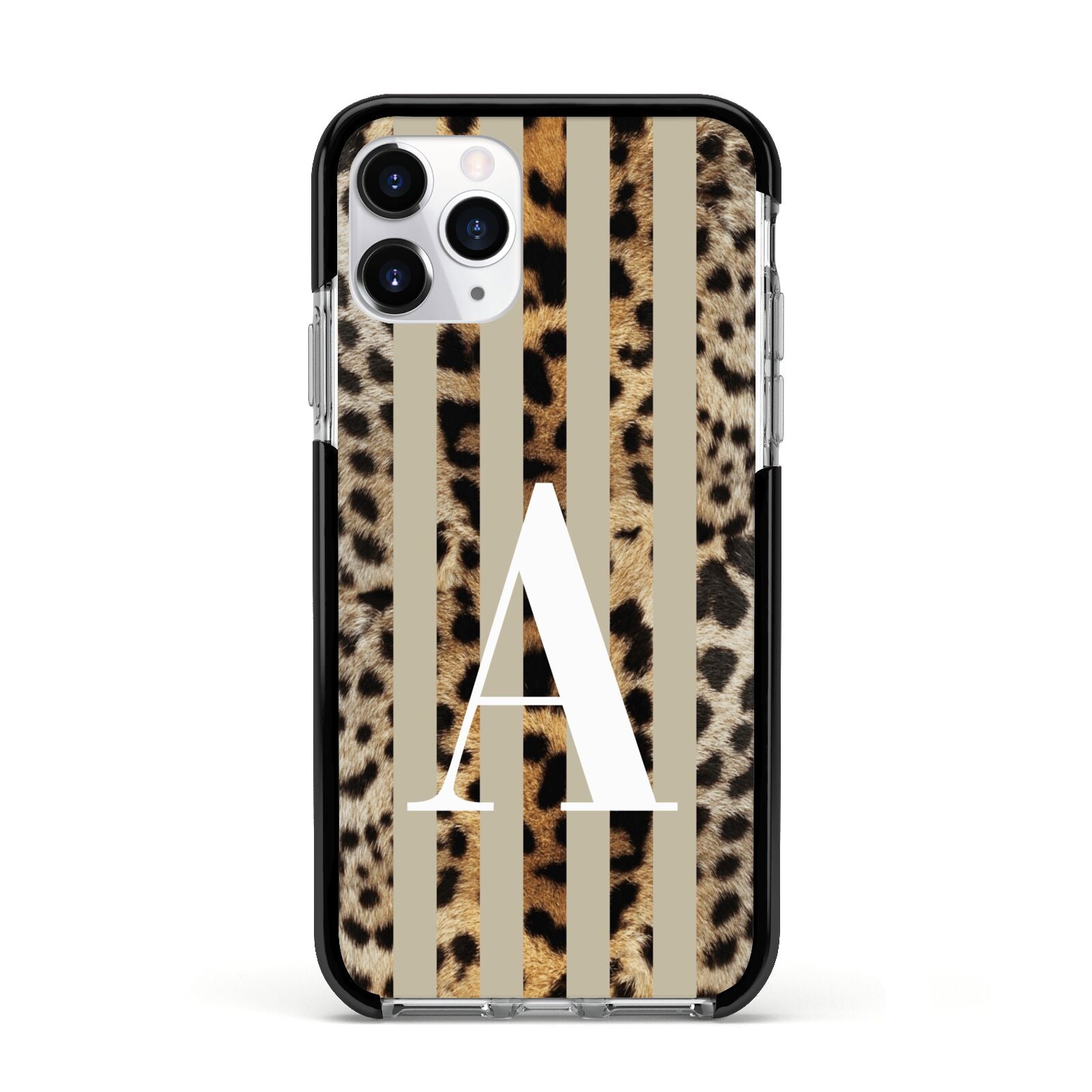 Personalised Leopard Stripes Apple iPhone 11 Pro in Silver with Black Impact Case