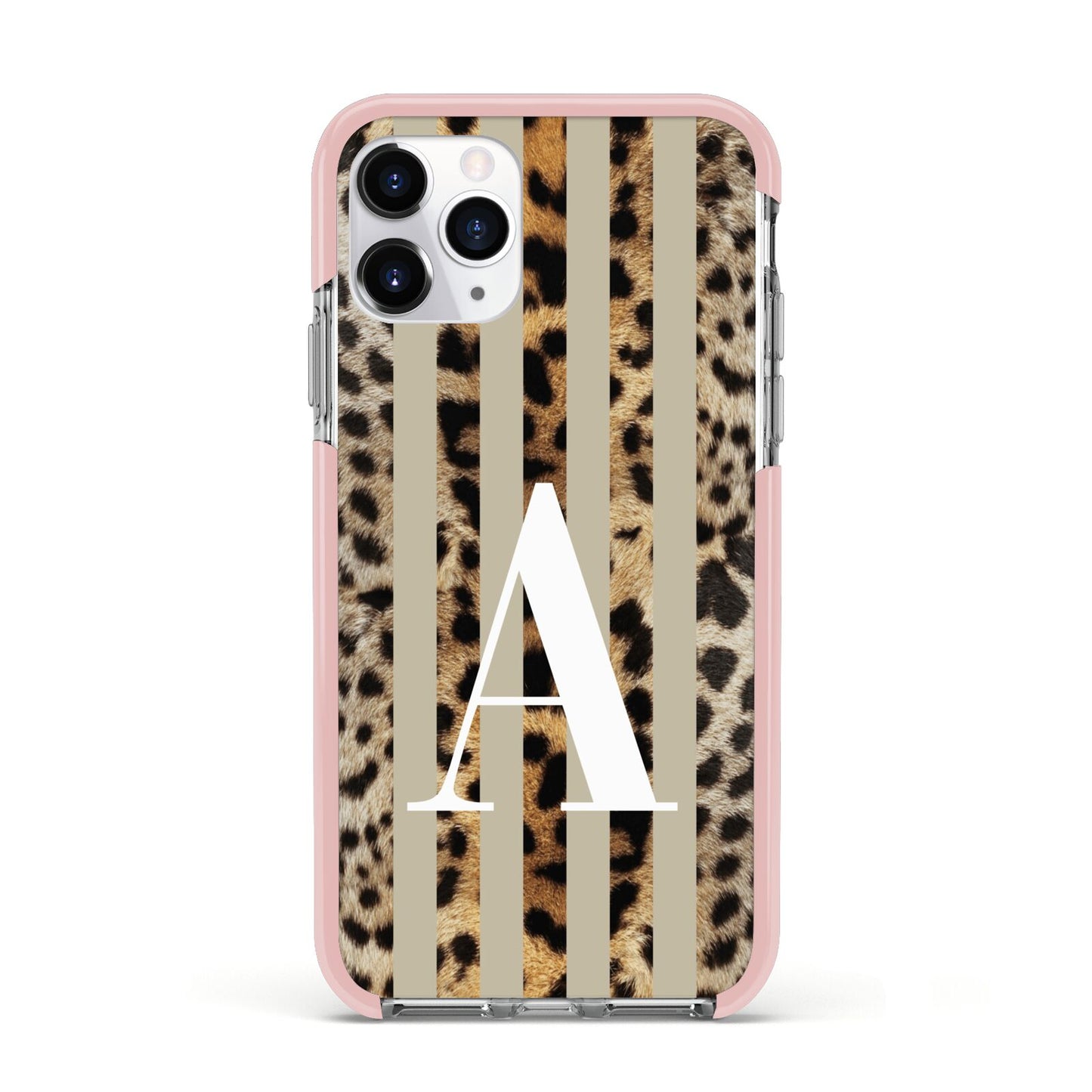 Personalised Leopard Stripes Apple iPhone 11 Pro in Silver with Pink Impact Case