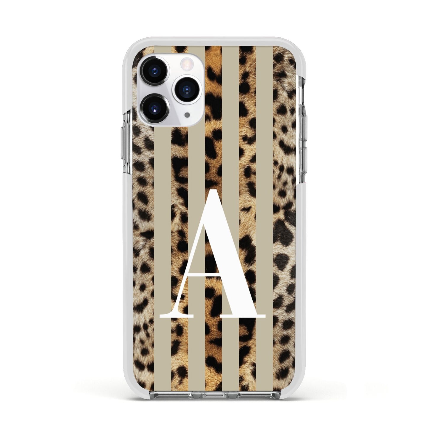 Personalised Leopard Stripes Apple iPhone 11 Pro in Silver with White Impact Case