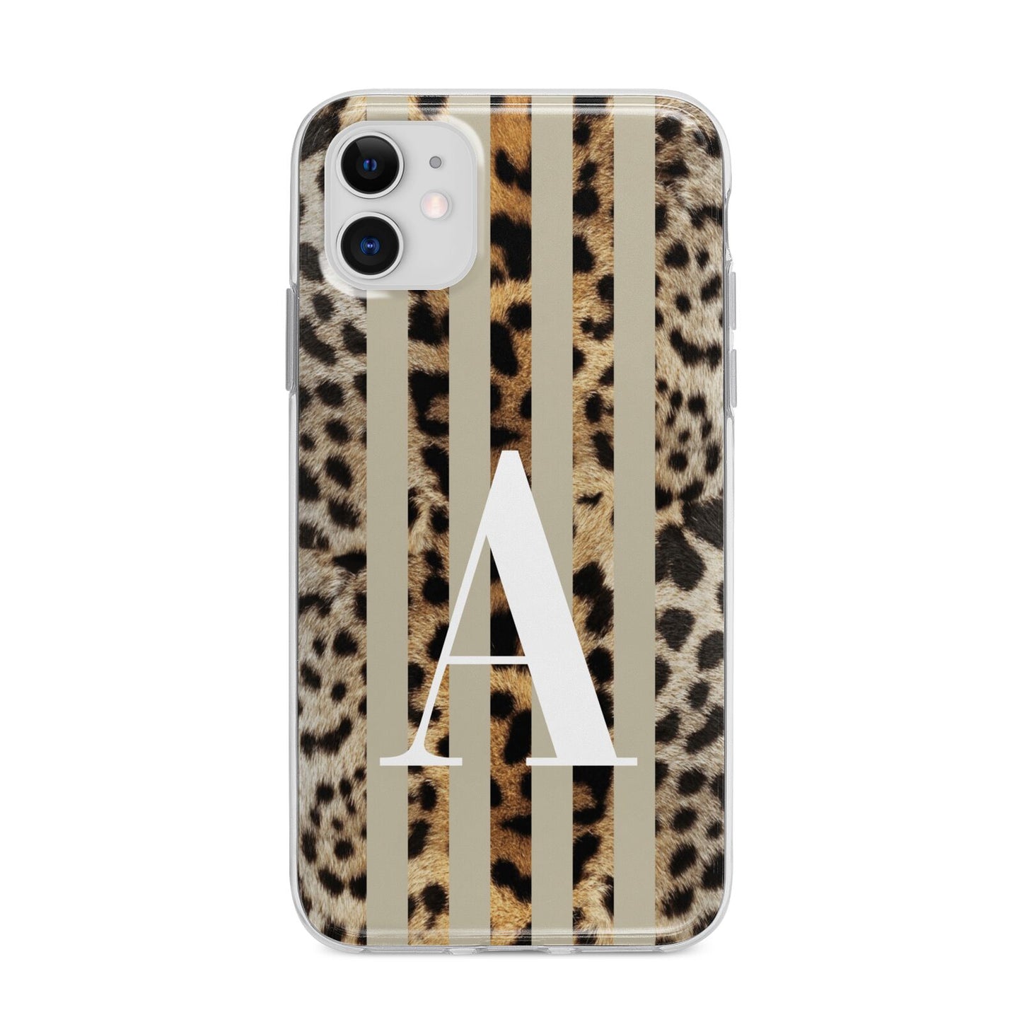 Personalised Leopard Stripes Apple iPhone 11 in White with Bumper Case