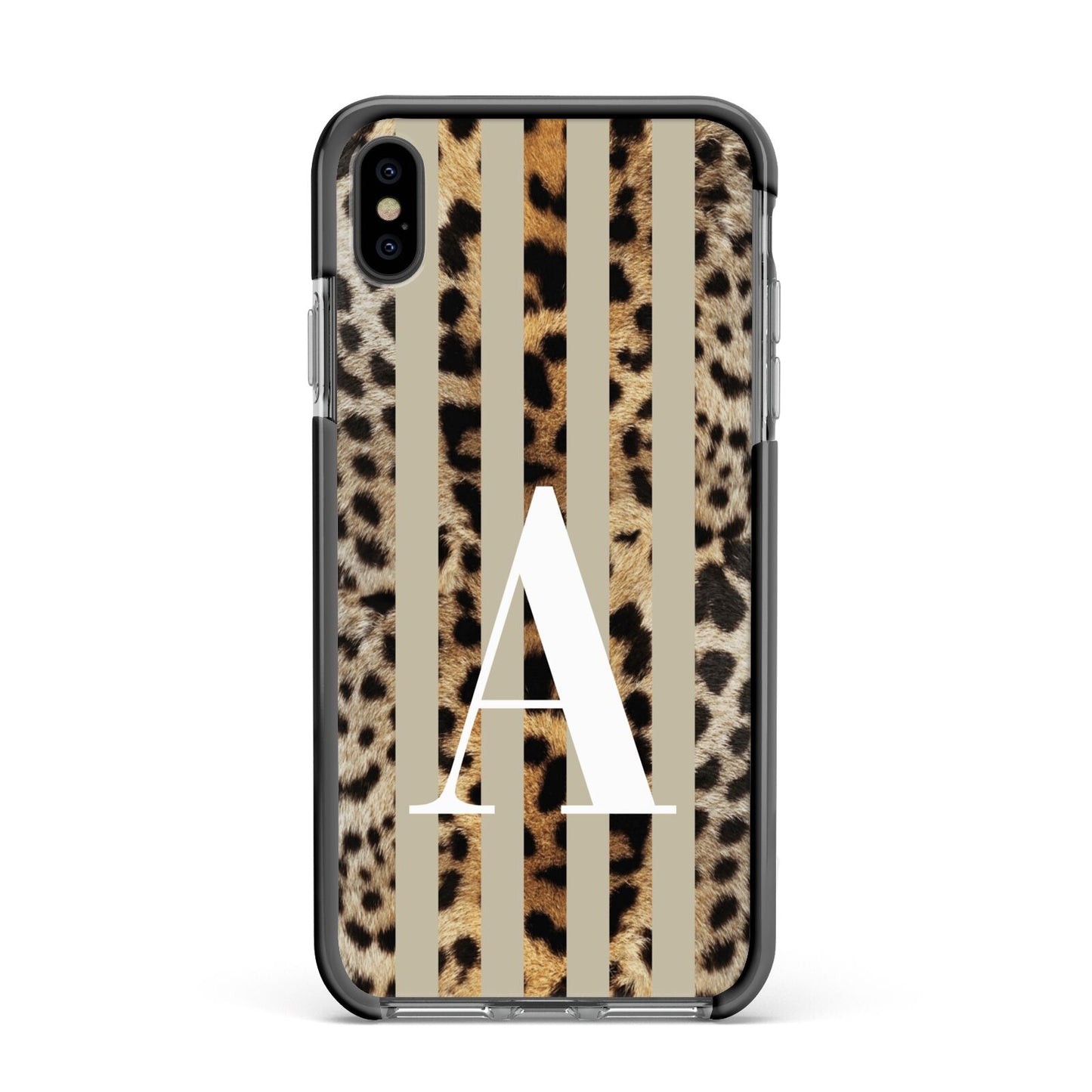 Personalised Leopard Stripes Apple iPhone Xs Max Impact Case Black Edge on Black Phone
