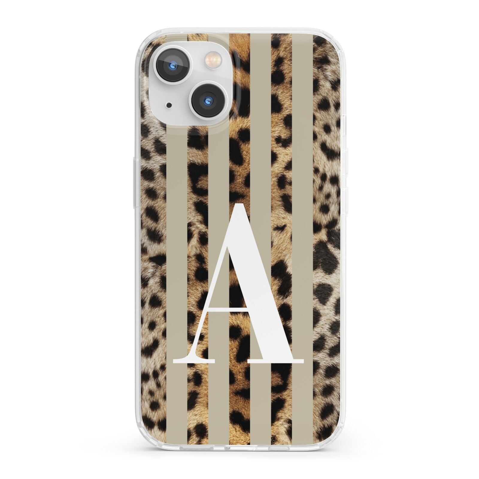 Personalised Leopard Stripes iPhone 13 Clear Bumper Case