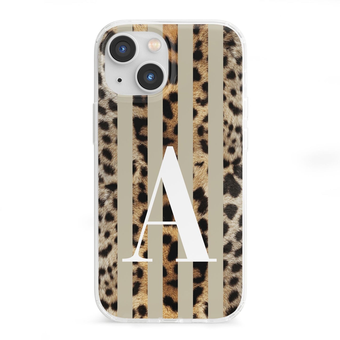 Personalised Leopard Stripes iPhone 13 Mini Clear Bumper Case