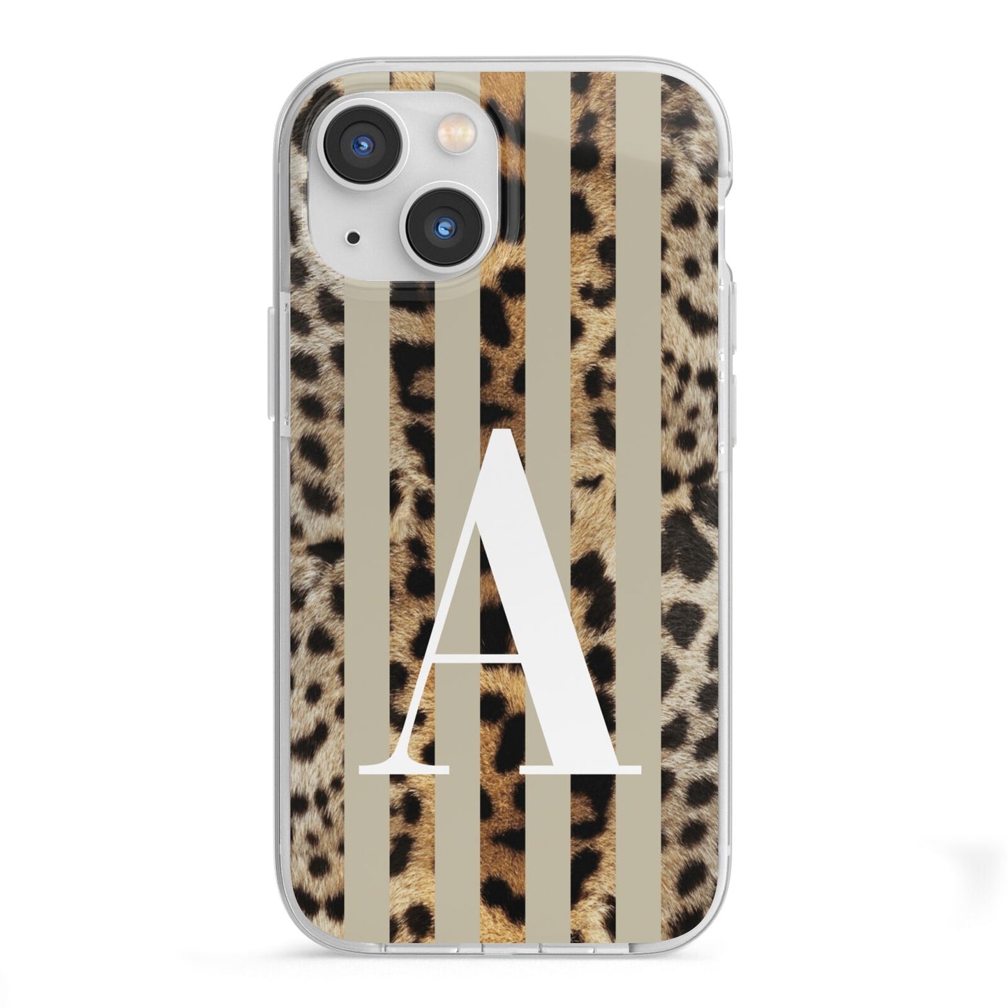 Personalised Leopard Stripes iPhone 13 Mini TPU Impact Case with White Edges