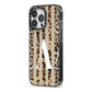 Personalised Leopard Stripes iPhone 13 Pro Black Impact Case Side Angle on Silver phone