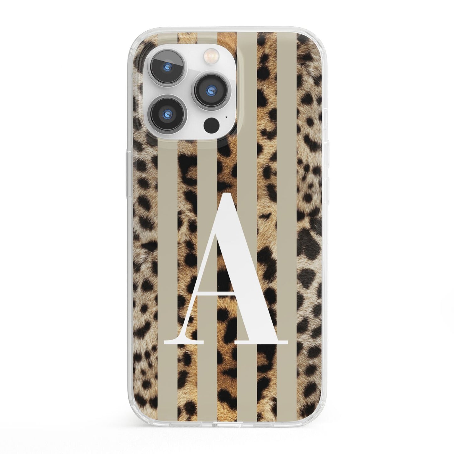 Personalised Leopard Stripes iPhone 13 Pro Clear Bumper Case