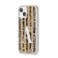 Personalised Leopard Stripes iPhone 14 Clear Tough Case Starlight Angled Image