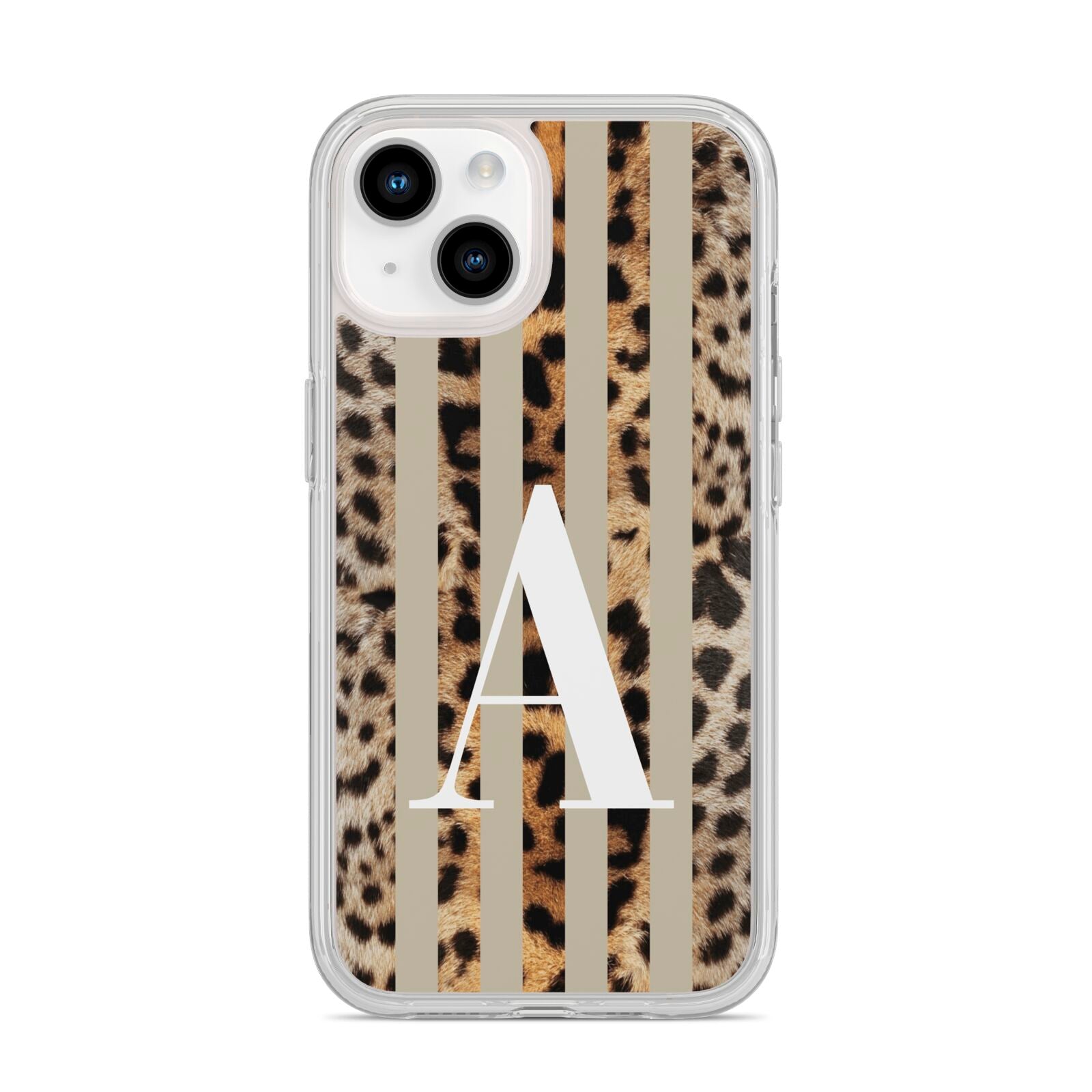 Personalised Leopard Stripes iPhone 14 Clear Tough Case Starlight