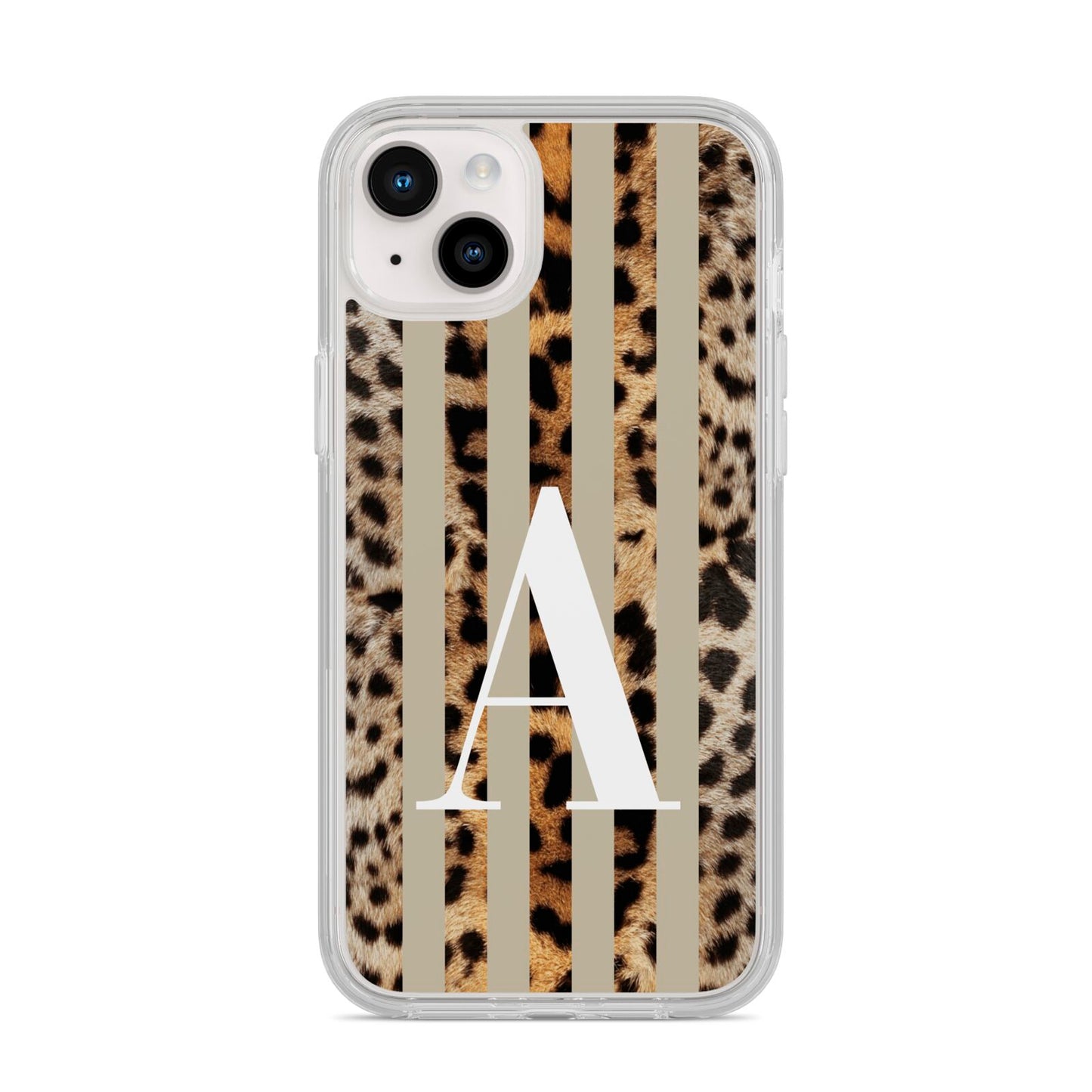 Personalised Leopard Stripes iPhone 14 Plus Clear Tough Case Starlight