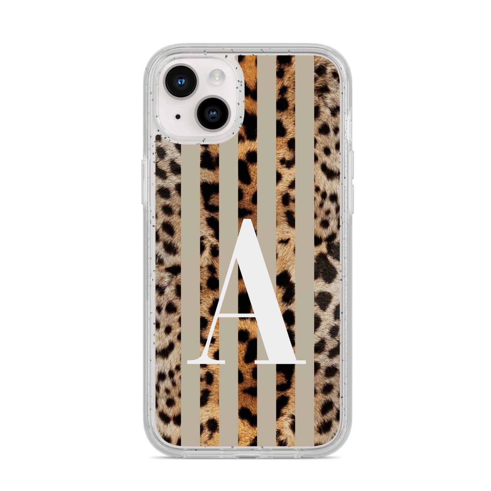 Personalised Leopard Stripes iPhone 14 Plus Glitter Tough Case Starlight