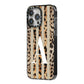 Personalised Leopard Stripes iPhone 14 Pro Max Black Impact Case Side Angle on Silver phone