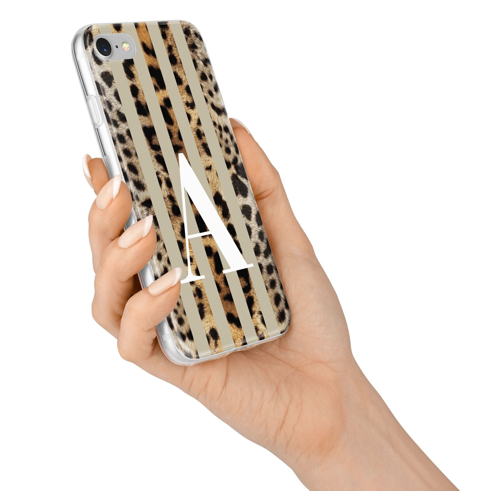 Personalised Leopard Stripes iPhone 7 Bumper Case on Silver iPhone Alternative Image