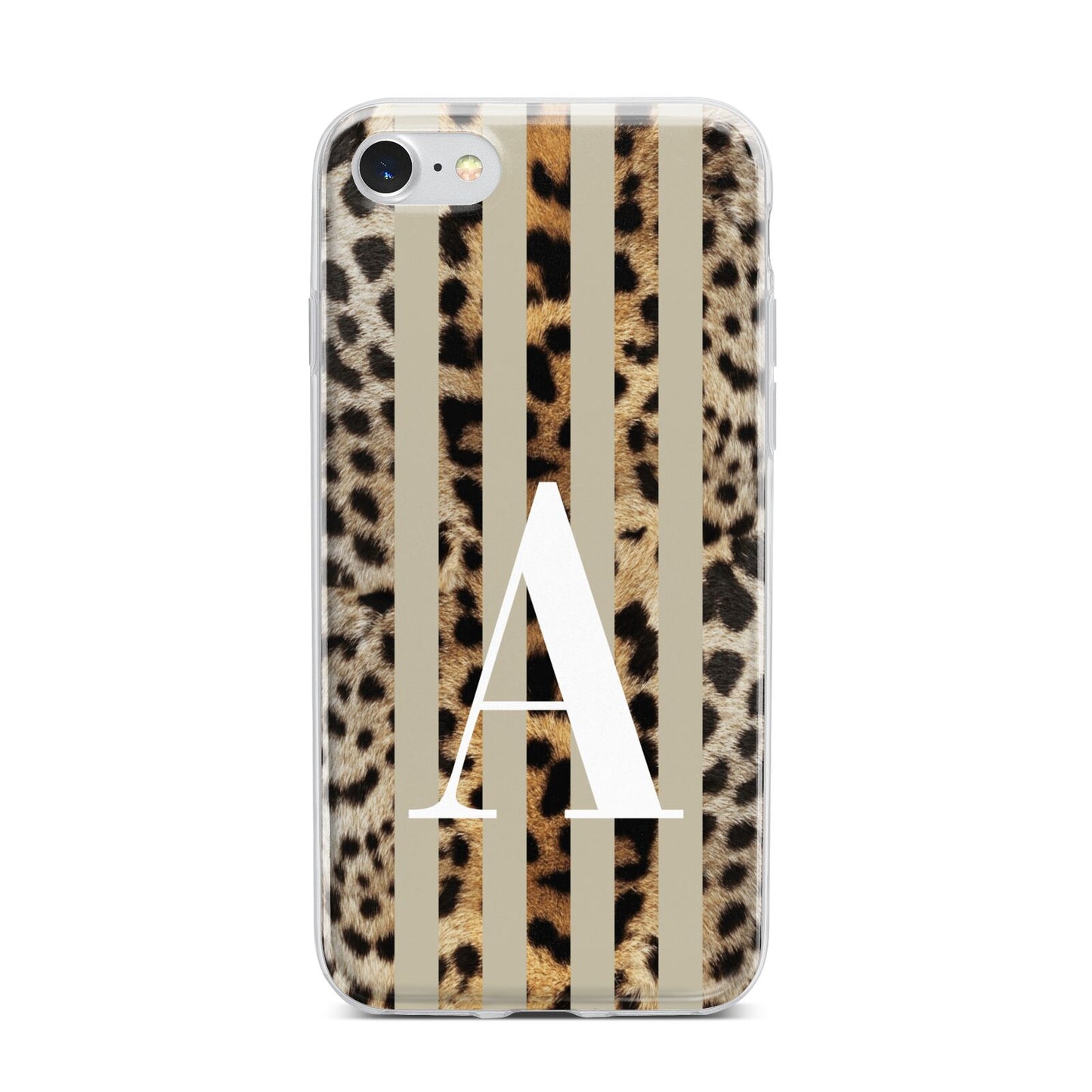 Personalised Leopard Stripes iPhone 7 Bumper Case on Silver iPhone