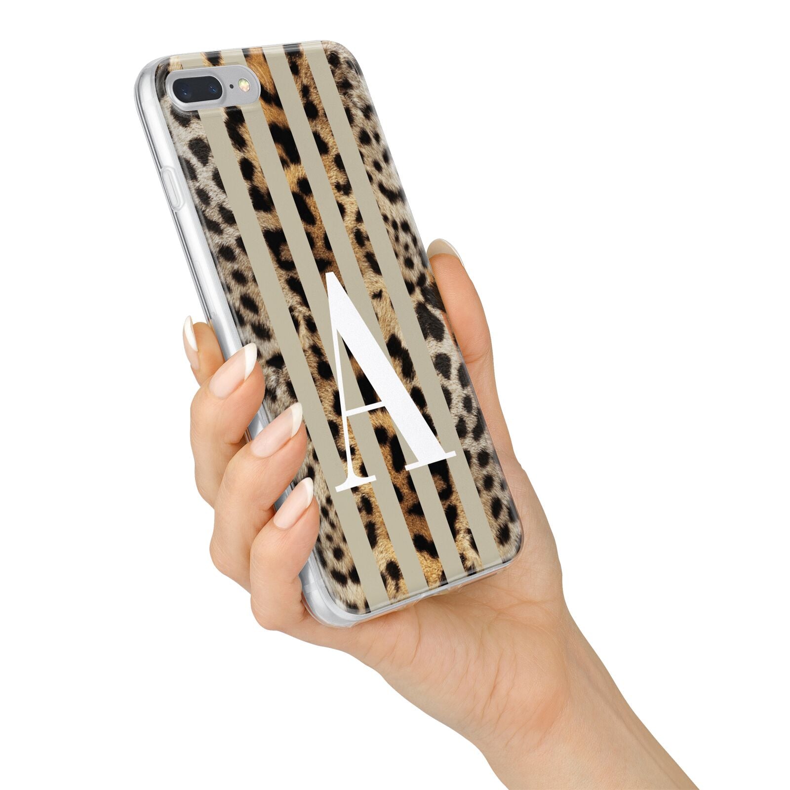 Personalised Leopard Stripes iPhone 7 Plus Bumper Case on Silver iPhone Alternative Image