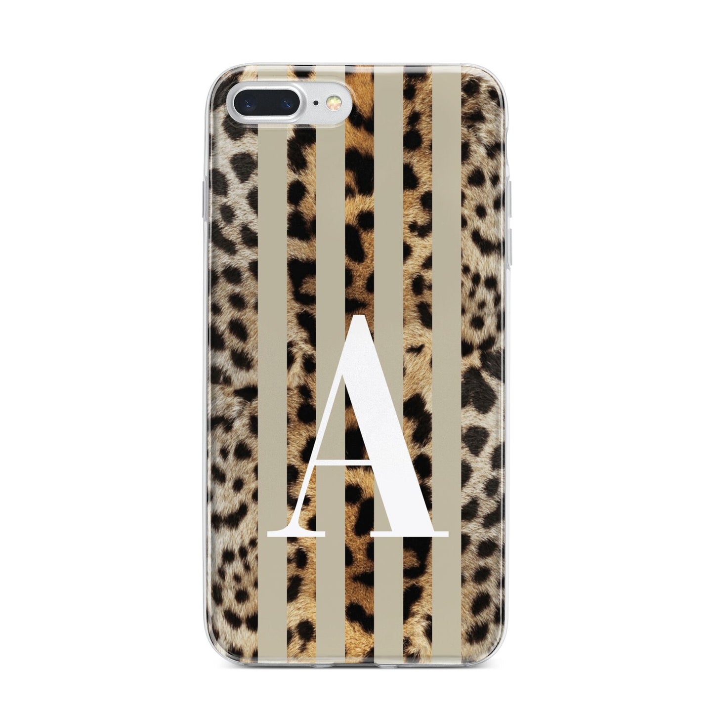 Personalised Leopard Stripes iPhone 7 Plus Bumper Case on Silver iPhone
