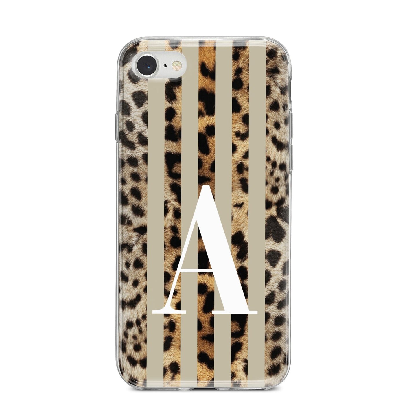 Personalised Leopard Stripes iPhone 8 Bumper Case on Silver iPhone