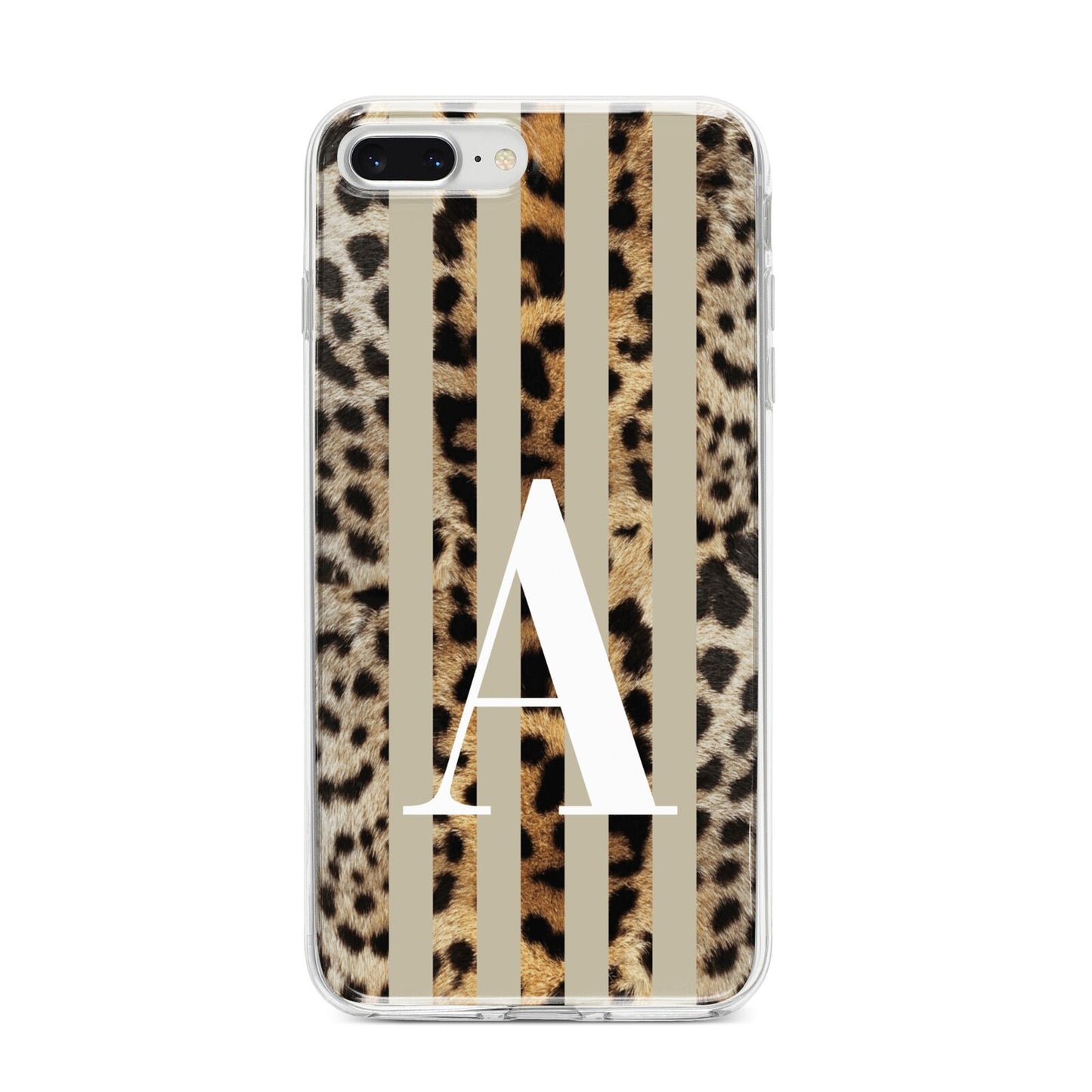 Personalised Leopard Stripes iPhone 8 Plus Bumper Case on Silver iPhone