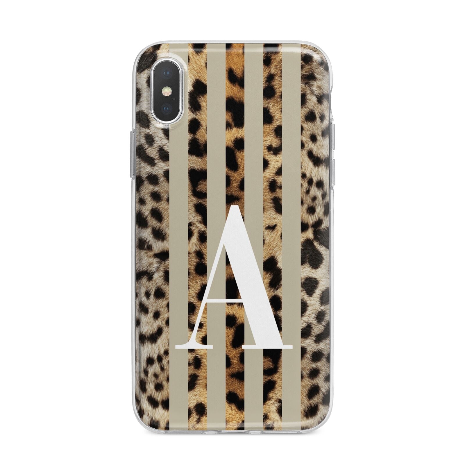 Personalised Leopard Stripes iPhone X Bumper Case on Silver iPhone Alternative Image 1