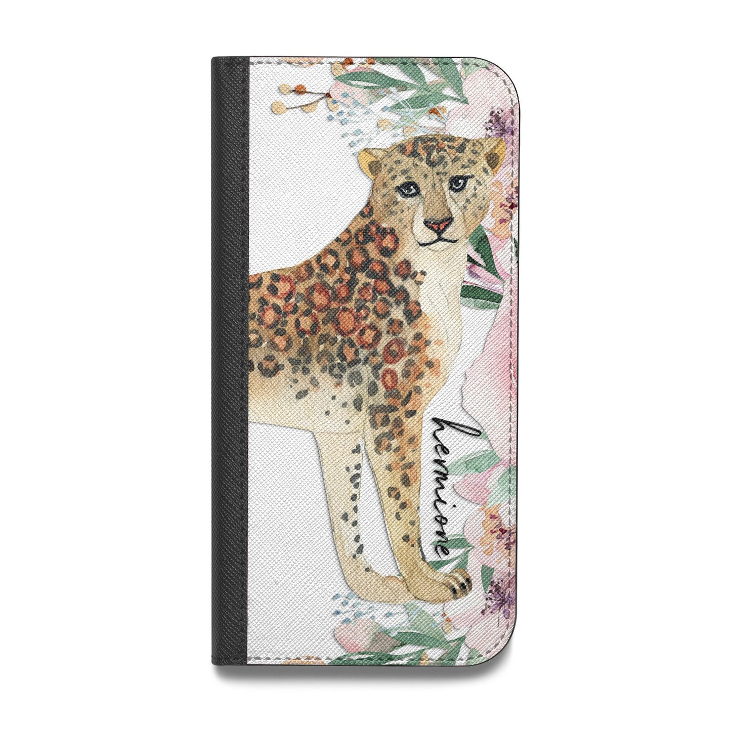 Personalised Leopard Vegan Leather Flip iPhone Case