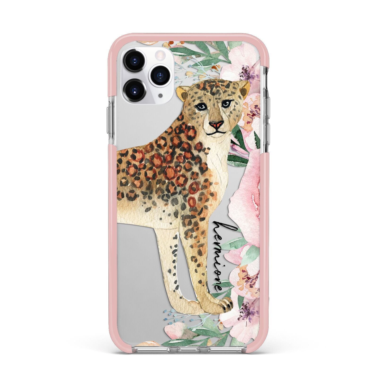 Personalised Leopard iPhone 11 Pro Max Impact Pink Edge Case