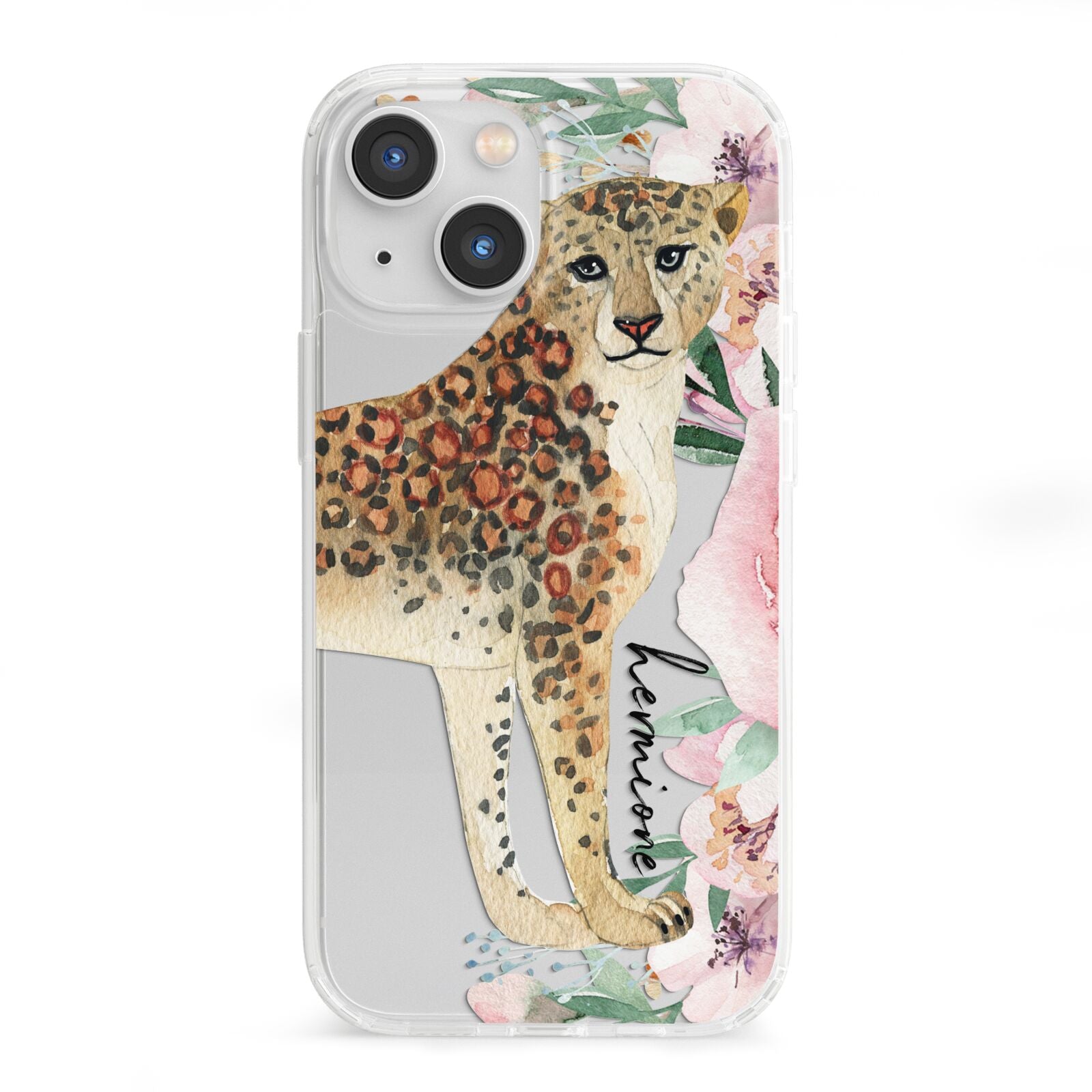 Personalised Leopard iPhone 13 Mini Clear Bumper Case