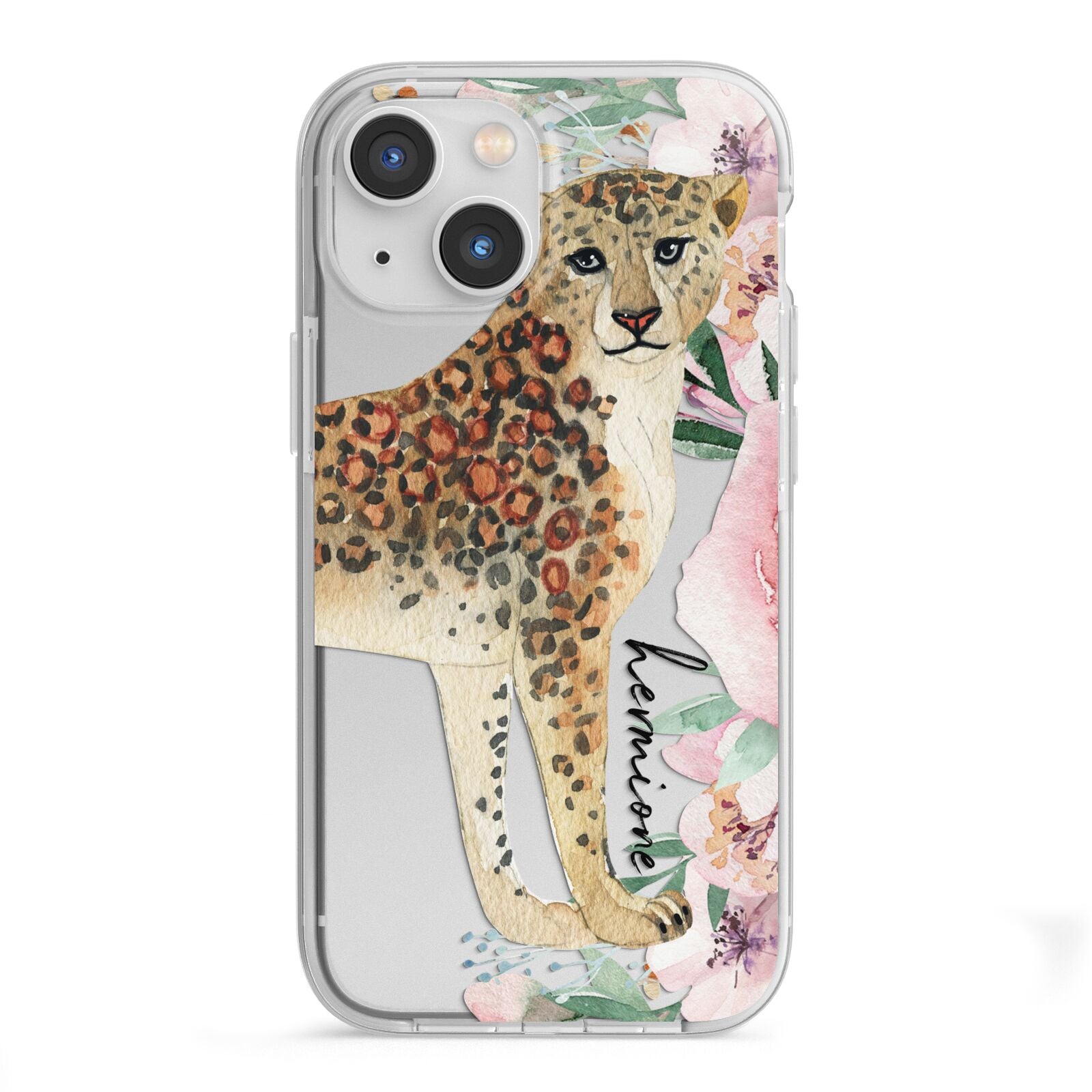 Personalised Leopard iPhone 13 Mini TPU Impact Case with White Edges